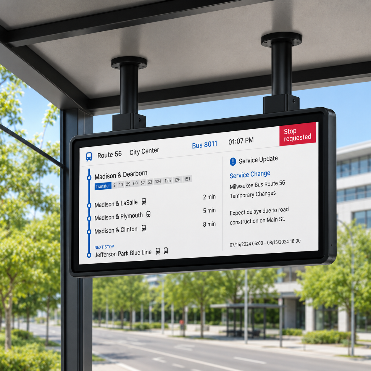 Suspended LCD Electronic Bus Stop Sign with Full-Color Information and Advertising Display Featured Image