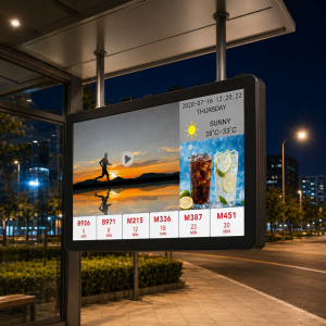 Solar Powered Hanging Bus Digital Signage LED Capacitive Touchscreen IP65 Rated Built-In CMS for Smart Public Transportation