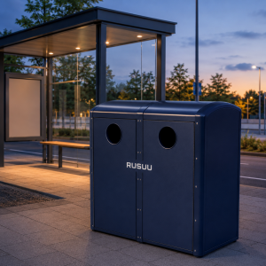 Solar Powered Smart Street Trash Bin with LCD Advertising Display with Modern Design for Urban Projects