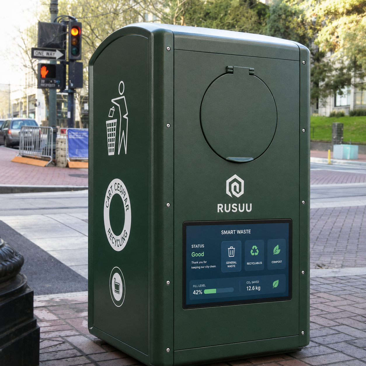 Factory Direct Galvanized Steel Smart Street Trash Can With IP65 Waterproof Design Featured Image