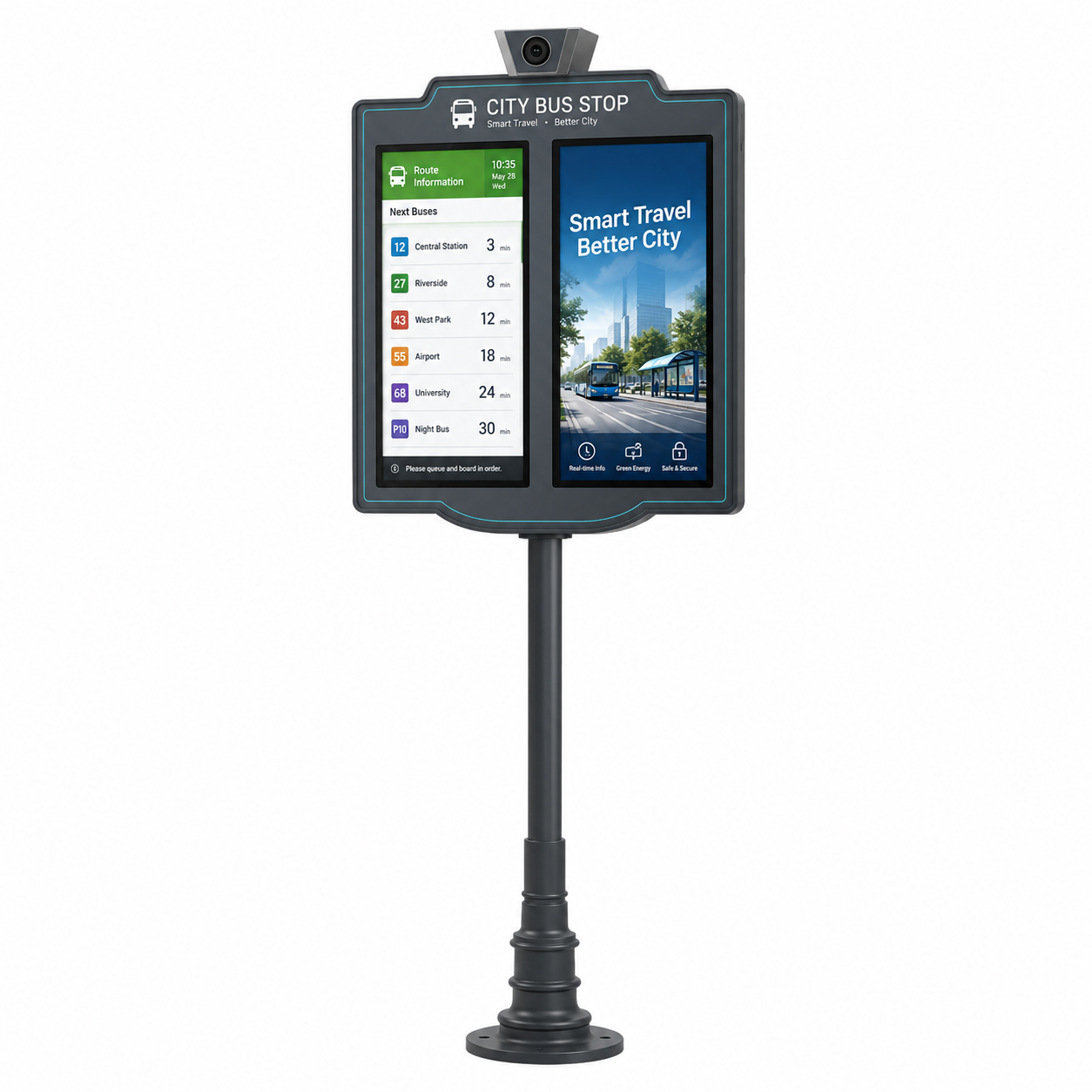 Solar Powered E-Ink Screen Bus Stop Digital Signage With Low Power Consumption and GTFS Support Featured Image