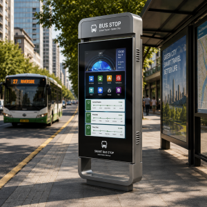 Outdoor Smart Electronic Bus Stop Display Capacitive Touchscreen Solar Power GTFS Enabled OEM Customizable IP65