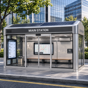 Enclosed Customizable Durable Solar Bus Shelter with Waterproof Design for Smart City Projects Solar Powered