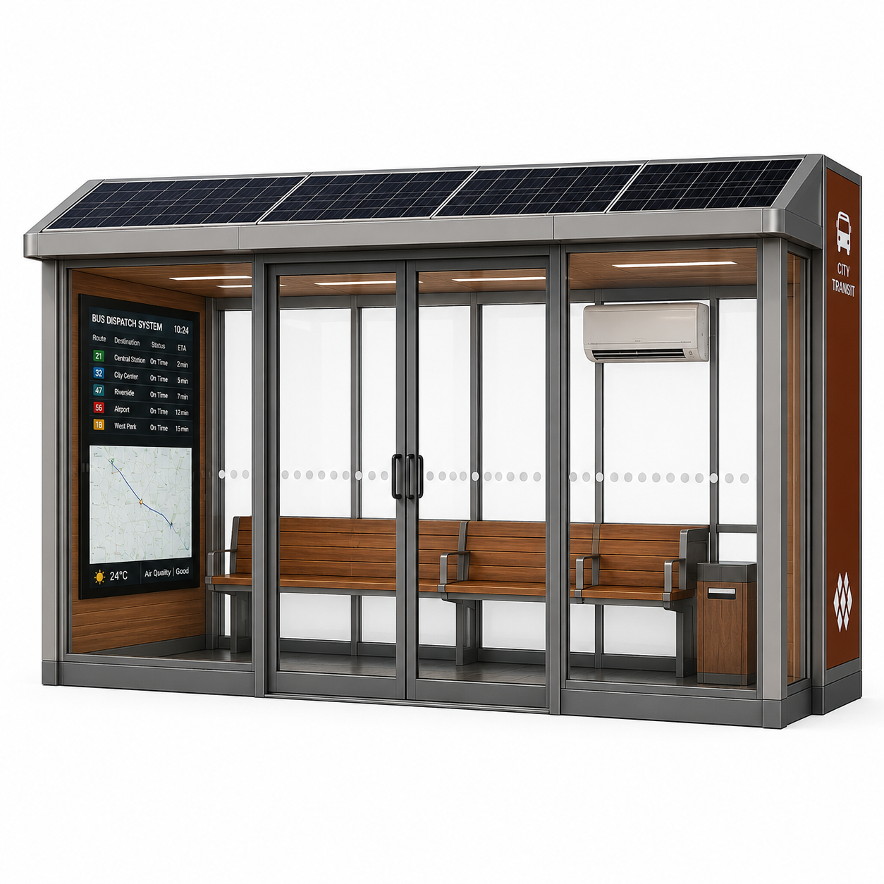 Solar Powered Bus Shelter with Durable Structure and Custom Design Enclosed Waterproof and Air Conditioner Featured Image