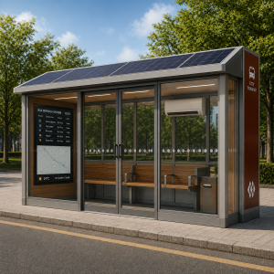Solar Powered Bus Shelter with Durable Structure and Custom Design Enclosed Waterproof and Air Conditioner