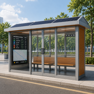 Intelligent Bus Shelter with WiFi USB Charging and Modern Urban Design Water Proof Enclosed Sun Shade