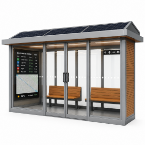 Intelligent Bus Shelter with WiFi USB Charging and Modern Urban Design Water Proof Enclosed Sun Shade