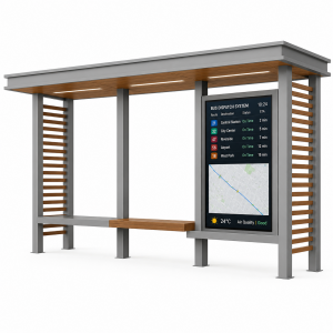 Waterproof Outdoor Bus Shelter with Wireless Charging and Sunshade Canopy and LED Advertising Light Box