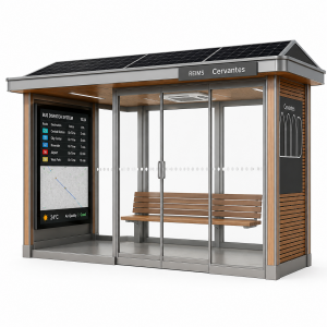 Sun Shade Durable Outdoor Smart Bus Shelter with LED Lighting USB Ports and WiFi with Solar-powered