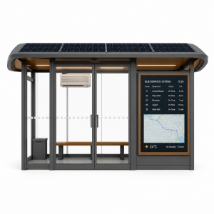 Smart Outdoor Bus Shelter with Cloud Software and Energy-Saving LED Lights Enclosed Solar Power
