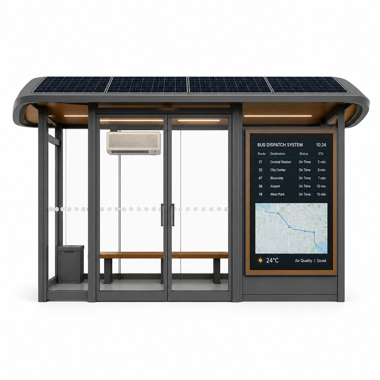 Smart Outdoor Bus Shelter with Cloud Software and Energy-Saving LED Lights Enclosed Solar Power Featured Image