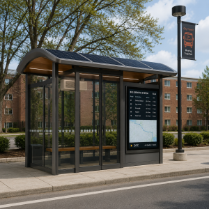 Smart Outdoor Bus Shelter with Cloud Software and Energy-Saving LED Lights Enclosed Solar Power