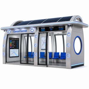Smart City Solar Powered Enclosed Bus Shelter with Air Conditioning and LED Lighting and USB Charging