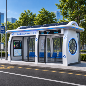 Smart City Solar Powered Enclosed Bus Shelter with Air Conditioning and LED Lighting and USB Charging