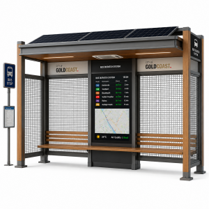 Sun Shade Durable Outdoor Smart Bus Shelter with LED Lighting USB Ports and WiFi with Solar-powered