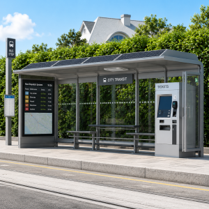 Modern Solar Powered Bus Shelter with Wireless Phone Charging Station Aluminum Alloy Shelter Corrosion-resistant
