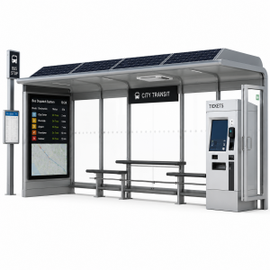 Modern Solar Powered Bus Shelter with Wireless Phone Charging Station Aluminum Alloy Shelter Corrosion-resistant