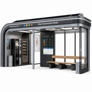 Durable Waterproof Bus Shelter with WiFi and Cloud Control Software Stainless Steel Frame Corrosion-resistant