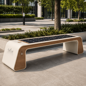 Modular & Customizable Solar Smart Bench with Wireless Charging Pad & Auto Dusk-to-Dawn LED Light