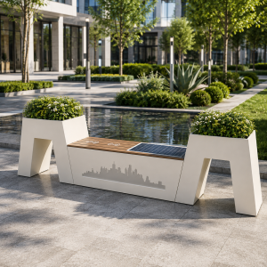 Photovoltaic Integrated Public Bench with Built-in Planter Box Design Durable Waterproof Smart Bench