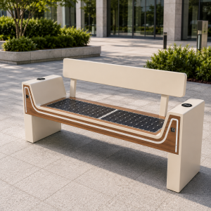 Smart Outdoor Bench with Solar Charging & LED Ambient Lighting Modern Design Solar-Powered