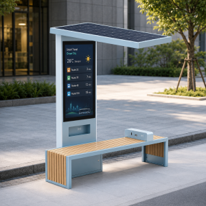 Modern Design Solar Smart Bench Stylish Galvanized Steel Waterproof Outdoor Public Furniture Digital Display