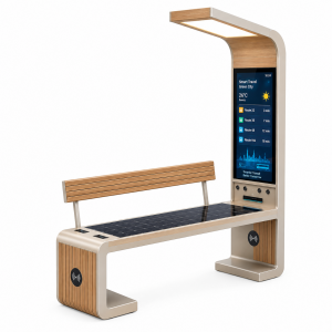 Modular Customizable Solar Smart Bench, Modern Galvanized Steel Outdoor Public Seating for Urban Projects