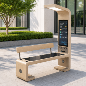 Modular Customizable Solar Smart Bench, Modern Galvanized Steel Outdoor Public Seating for Urban Projects