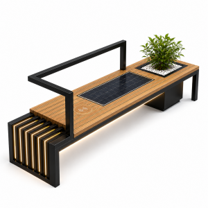 Sleek Contemporary Smart City Bench Solar Powered Outdoor Rest Seat With Phone Charging Function Modular & Customizable
