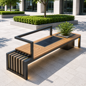 Sleek Contemporary Smart City Bench Solar Powered Outdoor Rest Seat With Phone Charging Function Modular & Customizable