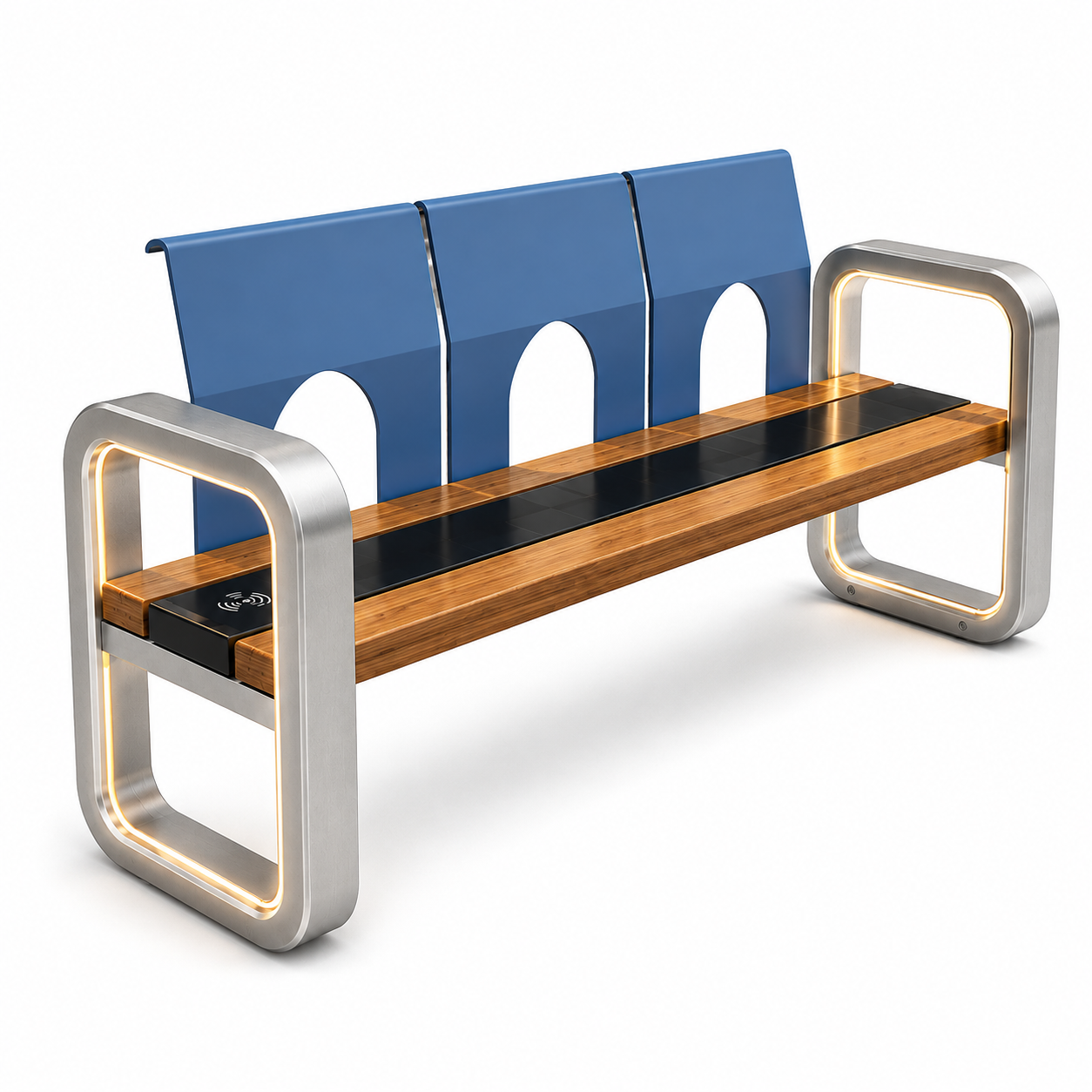 Waterproof Outdoor Solar Smart Bench Weather Resistant Galvanized Steel Public Seating for Exterior Spaces Featured Image