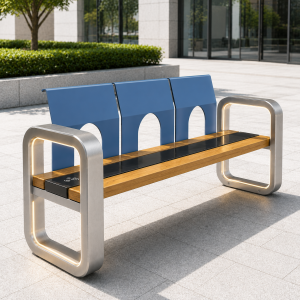Waterproof Outdoor Solar Smart Bench Weather Resistant Galvanized Steel Public Seating for Exterior Spaces