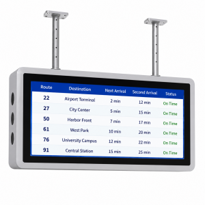 Suspended Capacitive Touch LED Display for Outdoor Bus Stops With Wayfinding Welcome Display Scrolling Route Arrival Information