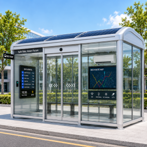 Enclosed Smart City Bus Shelter With LED Screen Advertising Light Box Public Service Information Display Cloud Software