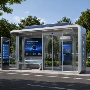 Enclosed Smart Bus Shelter With LED Advertising Screen Commercial Ads Public Service Ads News Display
