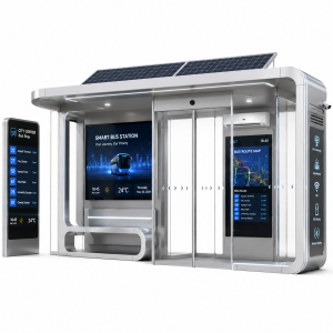 Enclosed Smart Bus Shelter With LED Advertising Screen Commercial Ads Public Service Ads News Display
