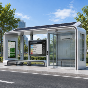 Durable Air Conditioner Enclosed Intelligent Bus Shelter With Corrosion-resistant Tempered Glass Panel