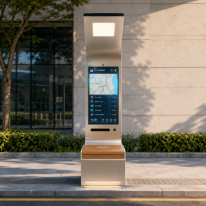 Custom Solar-Powered Outdoor Smart Bench with Galvanized Steel Frame and Solid Wood Seat