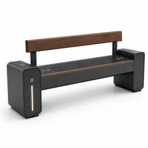 Galvanized Steel Smart Street Bench with USB and Wireless Charging Low Maintenance