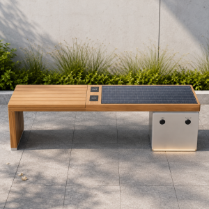 Galvanized Steel Outdoor Smart Bench with Integrated Solar Panel and Charging Ports