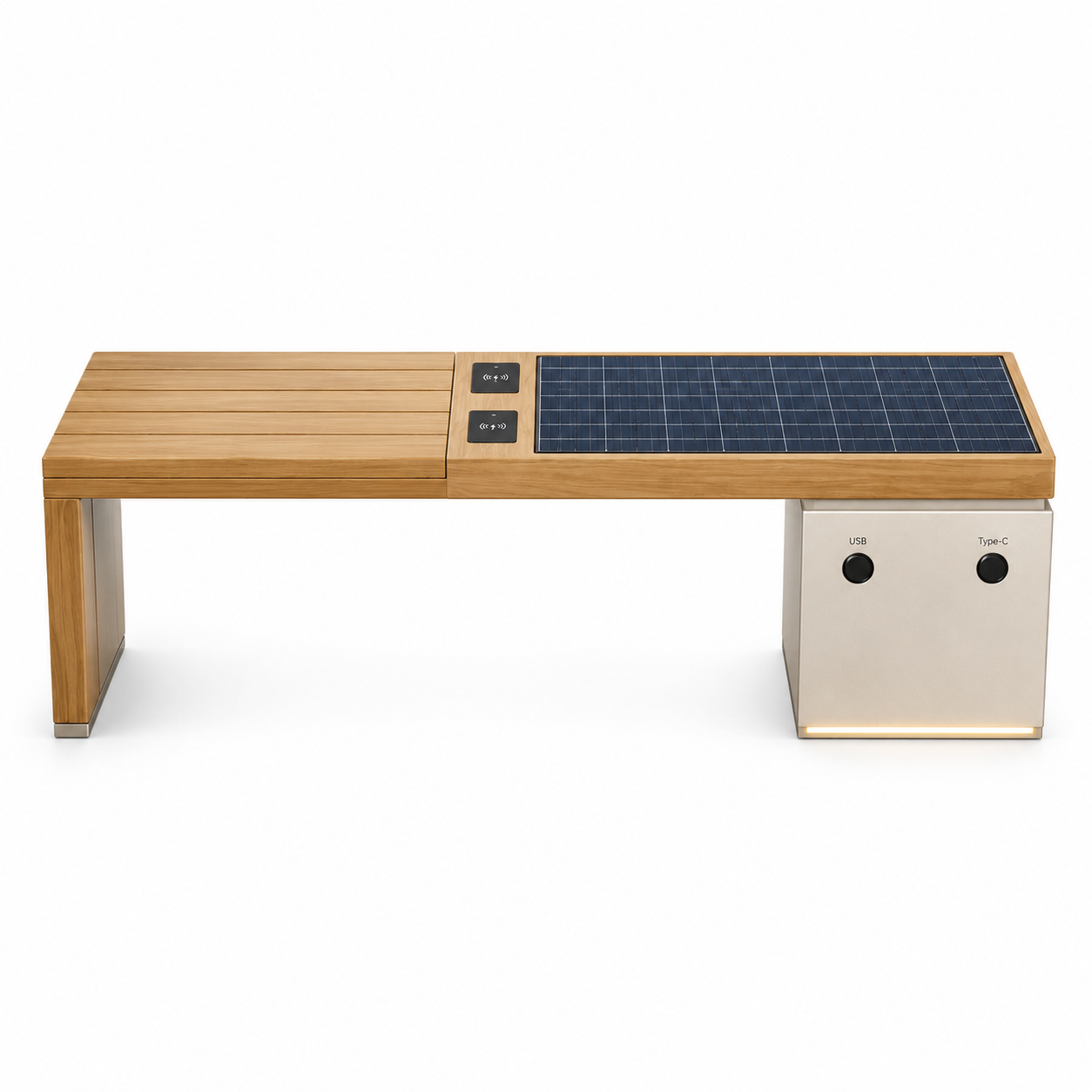 Galvanized Steel Outdoor Smart Bench with Integrated Solar Panel and Charging Ports Featured Image