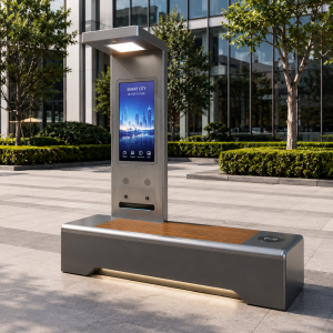 Heavy-Duty Steel Smart Street Bench with Solar-Powered Modular and Customizable Design Function-Focused Titles