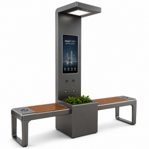 Waterproof Galvanized Steel Solar-Powered Smart Bench with USB Ports and Wireless Phone Charging Outdoor