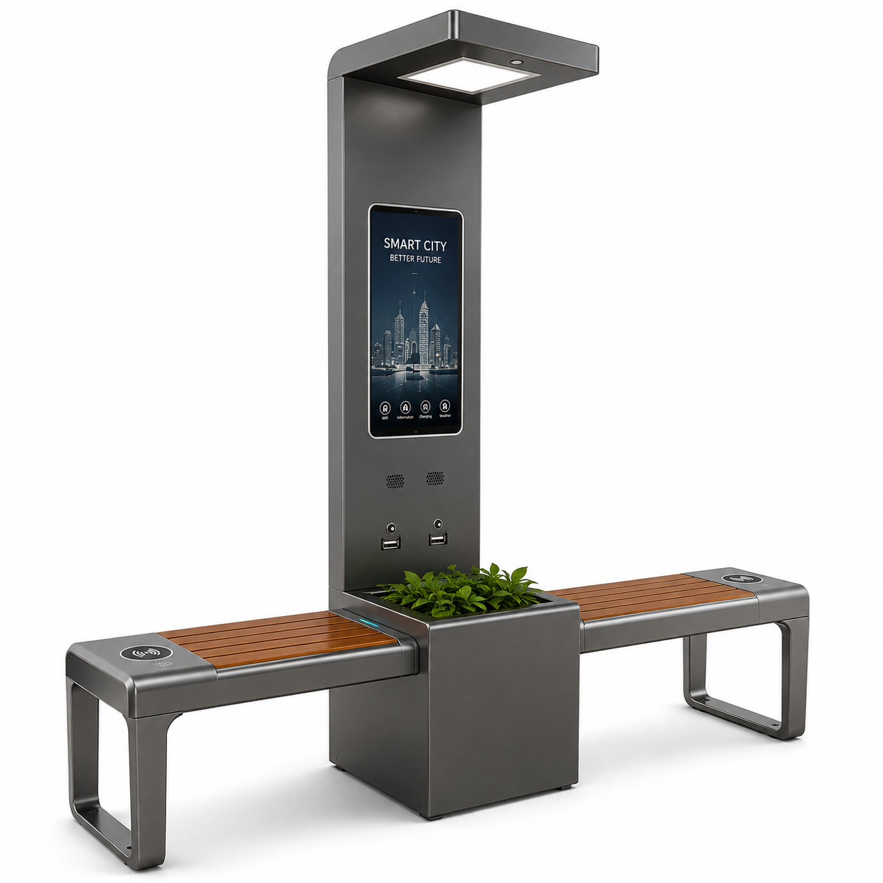 Waterproof Galvanized Steel Solar-Powered Smart Bench with USB Ports and Wireless Phone Charging Outdoor Featured Image