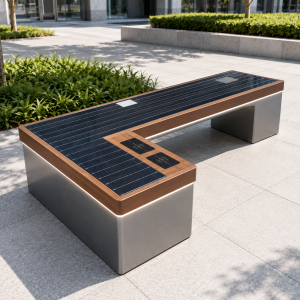 Waterproof Smart Street Bench with Modular & Customizable Solar Panel and Mobile Charging Station