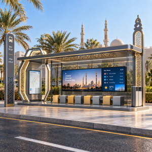 Customized Enclosed Bus Shelter with Air Conditioning and LED Advertising Light Box WiFi and Wireless Charging