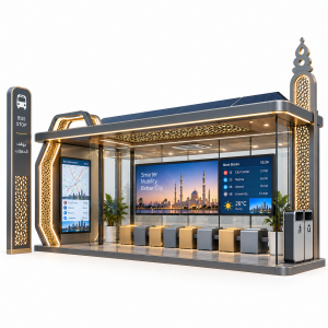 Customized Enclosed Bus Shelter with Air Conditioning and LED Advertising Light Box WiFi and Wireless Charging