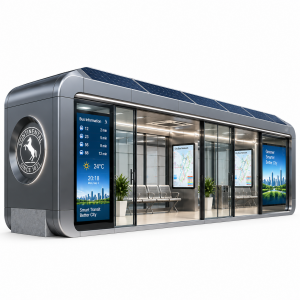 Custom Enclosed Bus Shelter with Air Conditioning Cloud Software Solar Power with LED Light Box for Hot Climate