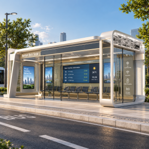 Modern Air-Conditioned Bus Shelter with LED Lighting WiFi and Wireless Charging Corrosion-resistant