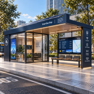 Outdoor Enclosed Smart Bus Shelter with Solar Power USB Charging and LED Advertising Light Box